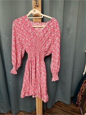 Bright Pink Floral V-Neck Dress - XL